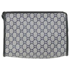 Gucci-GUCCI GG Plus Supreme Clutch Bag PVC Couro Marinha Auth ep2272-Azul marinho