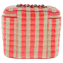 Chanel-CHANEL Chain Shoulder Bag Straw Beige Pink CC Auth 64724A-Pink,Beige