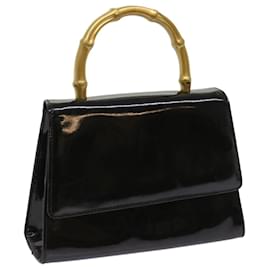 Gucci-GUCCI Bamboo Hand Bag Patent leather Black 005 781 0265 Auth yk10239-Black