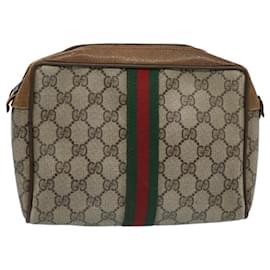 Gucci-GUCCI GG Supreme Web Sherry Line Clutch Bag Beige Rot 89 01 012 Auth bs10937-Rot,Beige