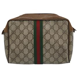 Gucci-GUCCI GG Supreme Web Sherry Line Clutch Bag Beige Rot 89 01 012 Auth bs10937-Rot,Beige