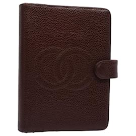 Chanel-CHANEL COCO Mark Day Planner Cover Caviar Skin Brown CC Auth am5500-Brown