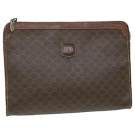 Céline-CELINE Macadam Canvas Clutch Bag PVC Leather Brown Auth ti1357-Brown