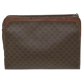 Céline-CELINE Macadam Canvas Clutch Bag PVC Leather Brown Auth ti1357-Brown