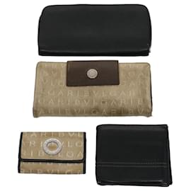 Bulgari-BVLGARI Wallet Leather 4Set Black Beige Auth bs9872-Black,Beige
