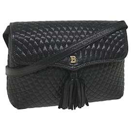 Bally-BALLY Quilted Shoulder Bag Leather Black Auth bs10058-Black