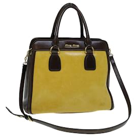 Miu Miu-Miu Miu Shoulder Bag Vitello Shine Leather 2way Yellow Brown Auth bs8888-Brown,Yellow
