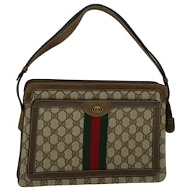 Gucci-GUCCI GG Canvas Web Sherry Line Sac à bandoulière en cuir PVC Beige Vert Auth yk9207-Rouge,Beige,Vert