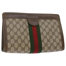 Gucci-GUCCI GG Supreme Web Sherry Line Clutch Bag Beige Rot 67 014 2125 Auth yk9958-Rot,Beige