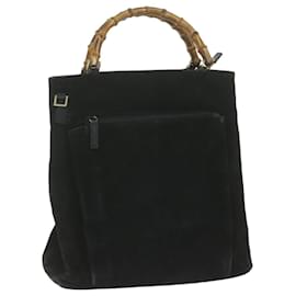 Gucci-GUCCI Bamboo Hand Bag Suede Black 002.2122.0506 Auth ar11121-Black