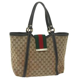 Gucci-GUCCI GG Canvas Web Sherry Line Sacola Bege Auth 64874-Bege