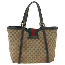 Gucci-GUCCI GG Canvas Web Sherry Line Sacola Bege Auth 64874-Bege