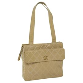 Chanel-CHANEL Shoulder Bag Patent leather Beige CC Auth bs10487-Beige