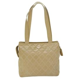 Chanel-CHANEL Shoulder Bag Patent leather Beige CC Auth bs10487-Beige