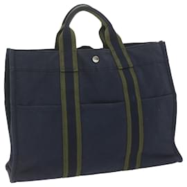 Hermès-HERMES Fourre ToutMM Hand Bag Canvas Navy Green Auth ti1430-Green,Navy blue