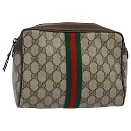 Gucci-GUCCI GG Supreme Web Sherry Line Clutch Bag Beige Red 156 01 012 Auth th4401-Red,Beige