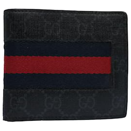 Gucci-GUCCI GG Supreme Sherry Line Wallet Red Navy Black 408826 Auth FM3064-Black,Red,Navy blue