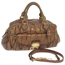 Miu Miu-Miu Miu Materasse Hand Bag Leather 2way Brown Auth yb461-Brown
