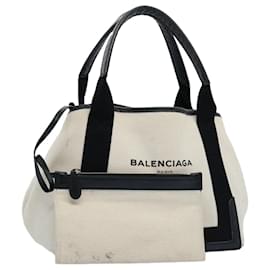 Balenciaga-BALENCIAGA Tote Bag Canvas White Black 339933 Auth ep2845-Black,White