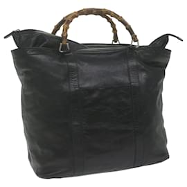 Gucci-GUCCI Bamboo Hand Bag Leather Black 002 2058 0412 5 Auth ti1448-Black