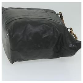 Gucci-GUCCI Bamboo Hand Bag Leather Black 002 2058 0412 5 Auth ti1448-Black