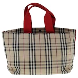 Burberry-BURBERRY Nova Check Tote Bag Canvas Bege Auth ep2662-Bege