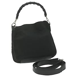 Gucci-GUCCI Bamboo Shoulder Bag Canvas 2way Black 001 1638 2123 Auth ep2629-Black