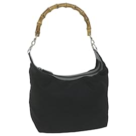 Gucci-GUCCI Bamboo Hand Bag Nylon Black 000 1956 0531 Auth ep2813-Black