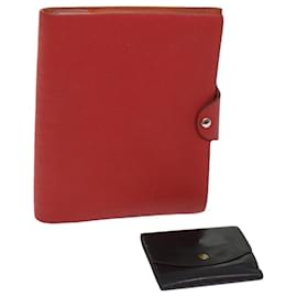 Hermès-Capa de couro para notas de carteira HERMES 2Definir autenticação vermelha e preta10810-Preto,Vermelho