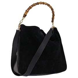 Gucci-GUCCI Bamboo Shoulder Bag Suede 2way Black Auth bs10663-Black