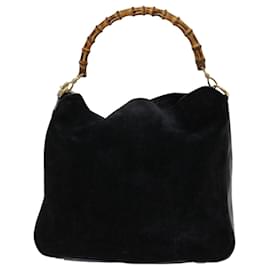 Gucci-GUCCI Bamboo Shoulder Bag Suede 2way Black Auth bs10663-Black