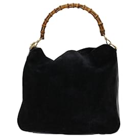 Gucci-GUCCI Bambou Sac à Bandoulière Daim 2façon Black Auth bs10663-Noir