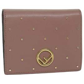 Fendi-FENDI Studs Wallet Leather Pink Auth am5281-Pink
