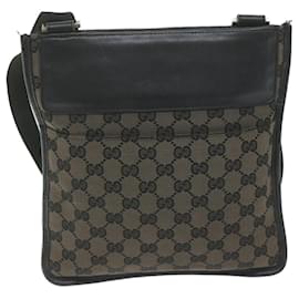 Gucci-GUCCI GG Canvas Shoulder Bag Black Brown 019 034 200047 auth 62756-Brown,Black