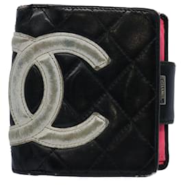 Chanel-CHANEL Cambon Line Geldbörse Leder Schwarz CC Auth 62877-Schwarz