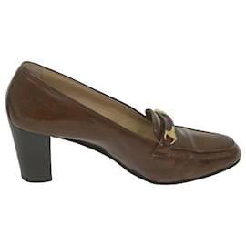 Gucci-GUCCI Web Sherry Line High Heels Leather 36B Brown Auth ti1401-Brown