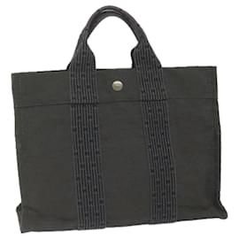 Hermès-HERMES Her Line Hand Bag Canvas Gray Auth 62818-Grey
