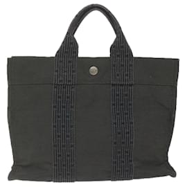 Hermès-HERMES Her Line Hand Bag Canvas Gray Auth 62818-Grey