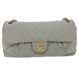 Chanel-CHANEL Lamb Skin Matelasse Double Chain Shoulder Bag Gray CC Auth am1097gA-Grey