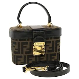 Fendi-FENDI Zucca Bolso de mano de lona Nailon 2manera Marrón Negro Auth am4252UNA-Castaño,Negro