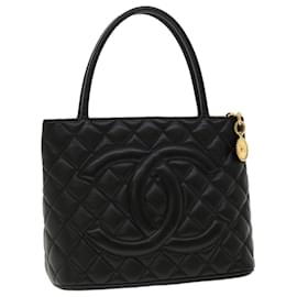 Chanel-CHANEL Tote Bag Caviar Skin Black CC Auth am4270A-Black