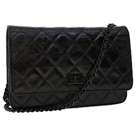 Chanel-CHANEL Matelasse Chain Wallet Coated Canvas Black CC Auth fm2537-Black