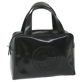 Gucci-GUCCI Interlocking Hand Bag Patent leather Black Auth ar11228-Black