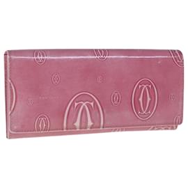 Cartier-CARTIER Happy Birthday Wallet Patent leather Pink Auth am5559-Pink