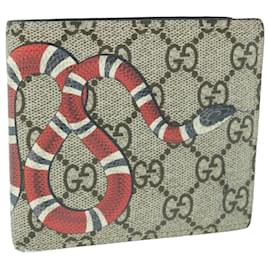 Gucci-GUCCI GG Supreme Snake Wallet PVC Leather Beige Red 451266 Auth am5557-Red,Beige