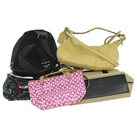 Coach-Coach Shoulder Bag Leather Canvas 5Set Pink Black beige Auth am5570-Black,Pink,Beige
