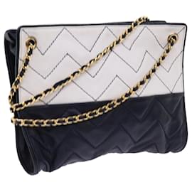 Givenchy-GIVENCHY Chain Shoulder Bag Leather White Navy Auth bs11231-White,Navy blue