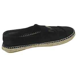 Chanel-CHANEL Pumps Shoes Velor 38 Black CC Auth bs10973-Black