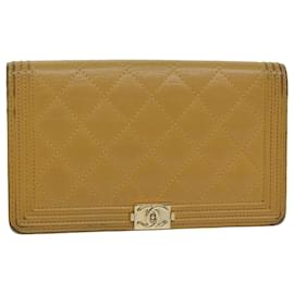 Chanel-CHANEL Boy CHANEL Matelasse Wallet Leather Yellow CC Auth yk10085-Yellow