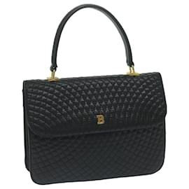 Bally-BALLY Quilted Hand Bag Leather Black Auth yk10131-Black